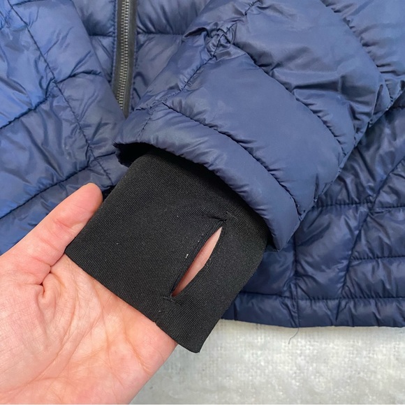 DKNY Womens Puffer Coat Size M Blue Thumb Holes Full Zip Hooded - Picture 7 of 14